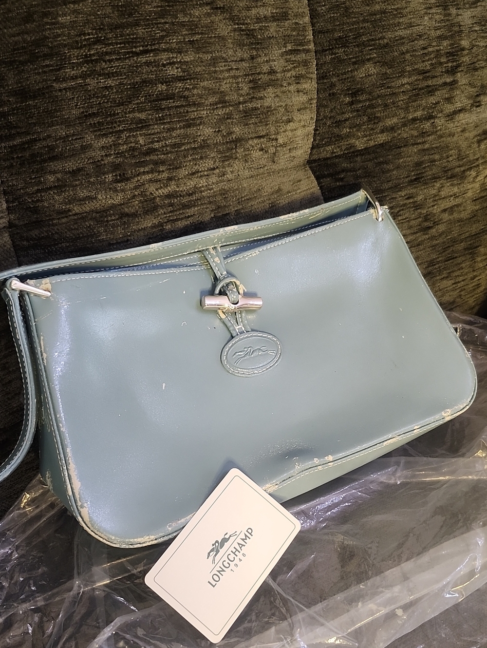 Longchamp RREHAB Light Blue Leather Shoulder Bag Peeling Throughout Exterior - Picture 12 of 13
